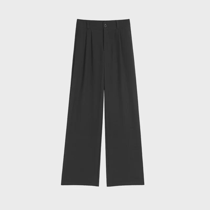 "Women's High-Waist Wide-Leg Black Pants for Spring, Summer, and Autumn Seasons"