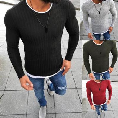 Men Winter Solid Color O Neck Long Sleeve Knitted Pullover Slim Thin Sweater