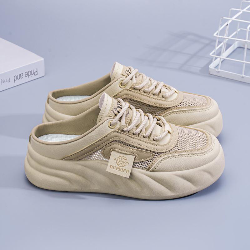 Summer Women's Shoes New One-pedal Sandals Women's Outer Wear Cloth Shoes Korean Version Versatile Little White Shoes Net Shoes Hollow Half Slippers