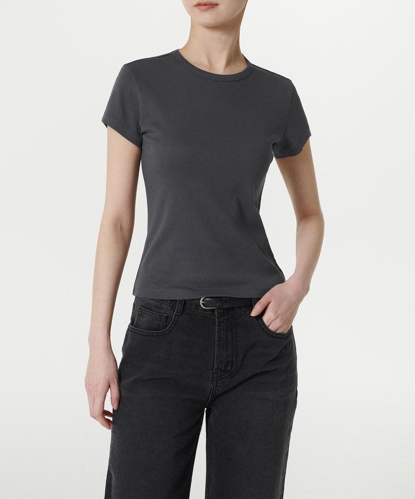 MUSINSA STANDARD WOMAN Women'S Slim Crew Neck T-Shirt [Dark Gray]