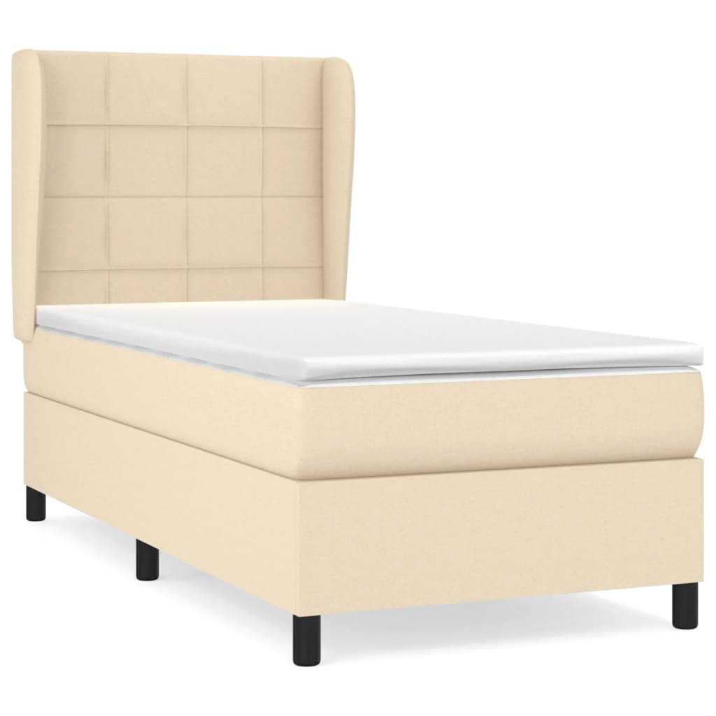 Box Spring Bed with Mattress Cream 100x200 cm Fabric