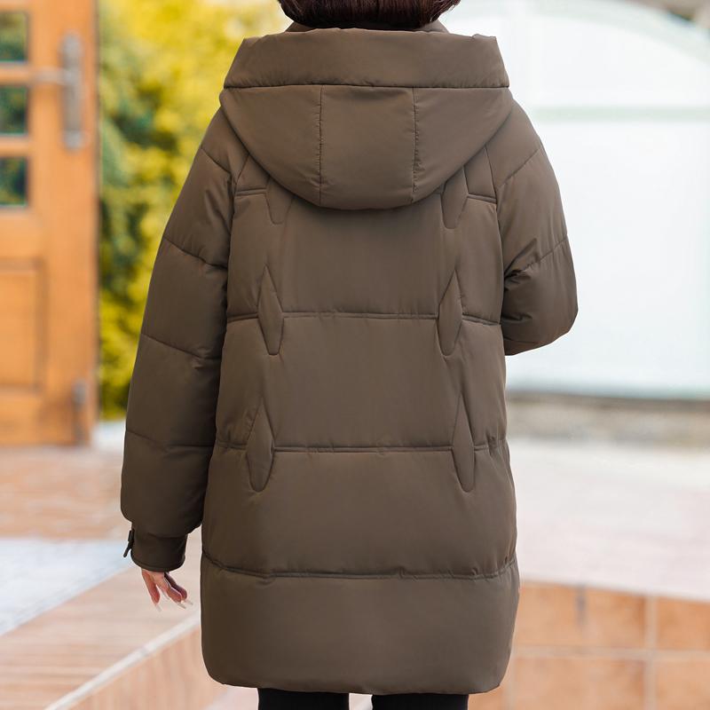 Téli hosszú kabát női felsőruházat kapucnis Elegáns középkori női dzsekik Vastag meleg molett parkák