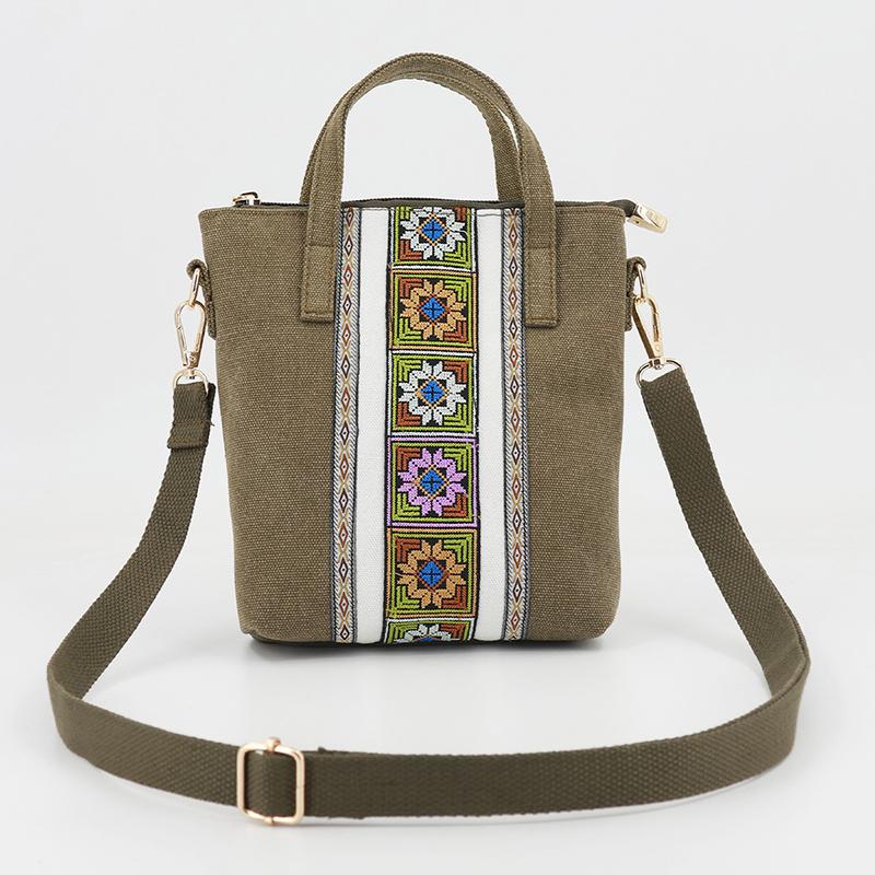 Ethnische Stil Stickerei Messenger Bag Damen Canvas Tasche kleine Handtasche