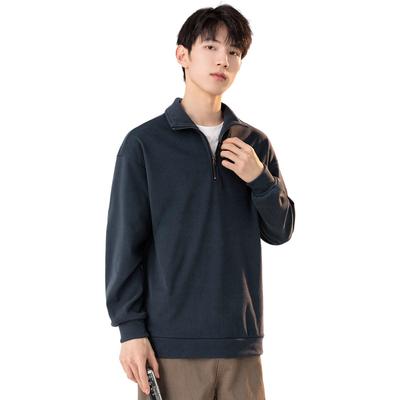 De Rong Hoodie Herren Casual Langarm T-Shirt Herren Halber Reißverschluss Stehkragen Doppelseitiges Samt Basic-Shirt