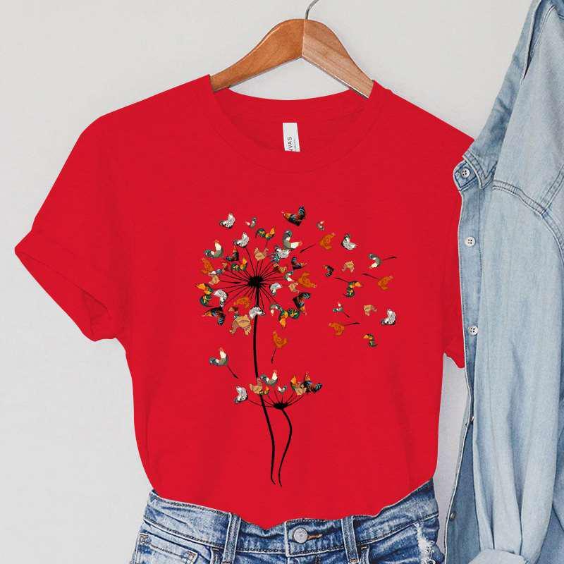 Dandelion Chicken Print Summer T-shirts For Women Casual T-shirts O Neck Short-sleeved T-shirts Fashion Tshirt