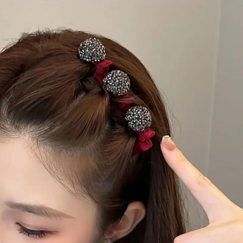 Molans Fashion Round Rhinestone Braided Flocking Hairpin Hair Hoop Broken Hair Clip Women Fixed Headband Lazy Hair Accessories