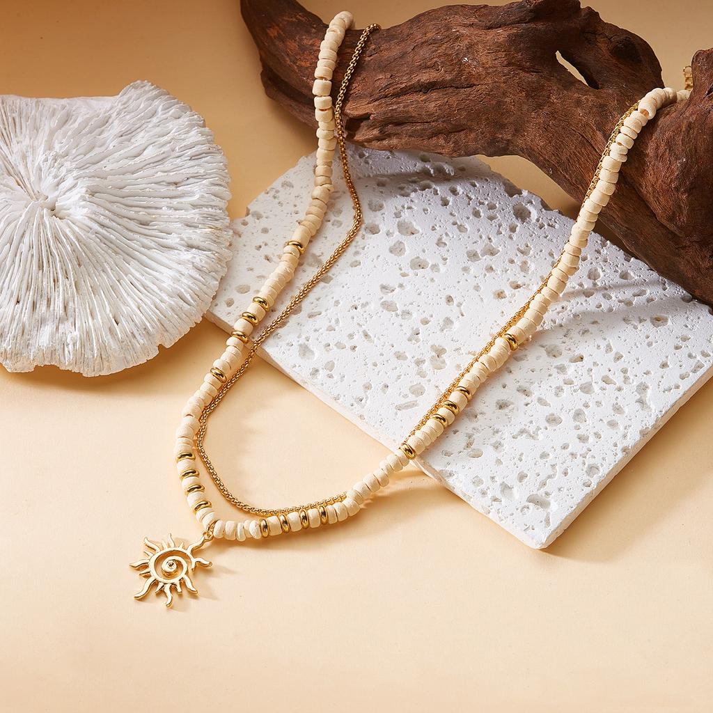 Natural Tiger Eye Healing Stone Necklace for Women Man Boho Handmade Layered Necklace Wood Bead Choker Summer Beach Jewelry Gift