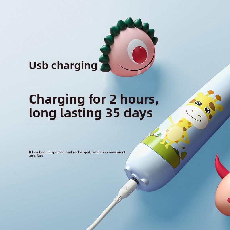Dětský elektrický zubní kartáček DuPont Měkké štětiny Vodotěsný USB nabíjení Dětský zubní kartáček se silikonovým stojánkem