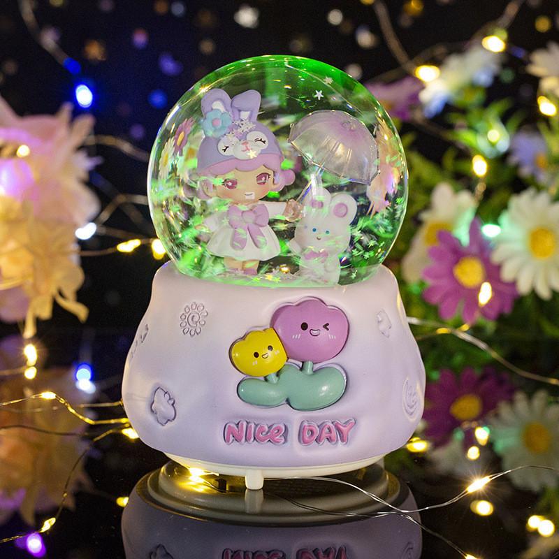 Umbrella Lovely Crystal Ball Music Box Desktop Decoration Night Light Battery Aaa
