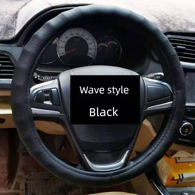 

Roewe Rx5/Rx8/360/I5/I6/Rx3/350 Special All-Season Car Steering Wheel Cover Anti-Slip Handle Cover for Men Round--Black Wavy Style