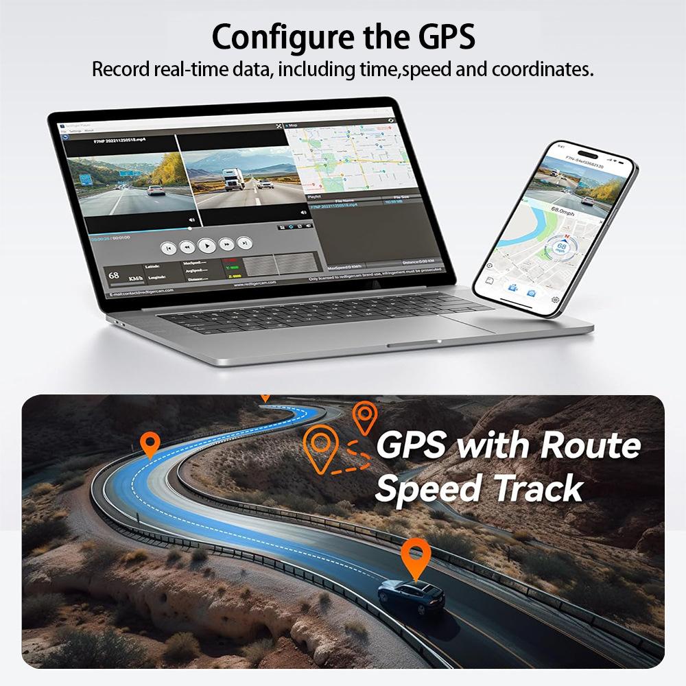 4-Channel 1080P Dash Cam - 4-Screen Display, GPS, Night Vision, 170° Wide Angle, WiFi, Phone Sync, Rear View Included