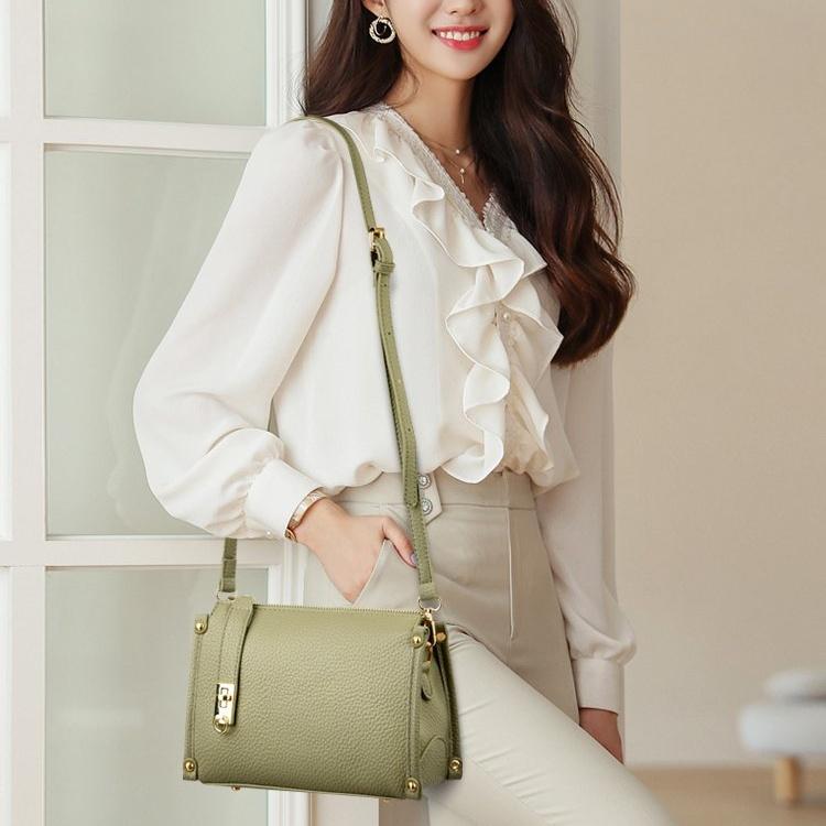 Lychee pattern metal lock small square bag crossbody shoulder bag