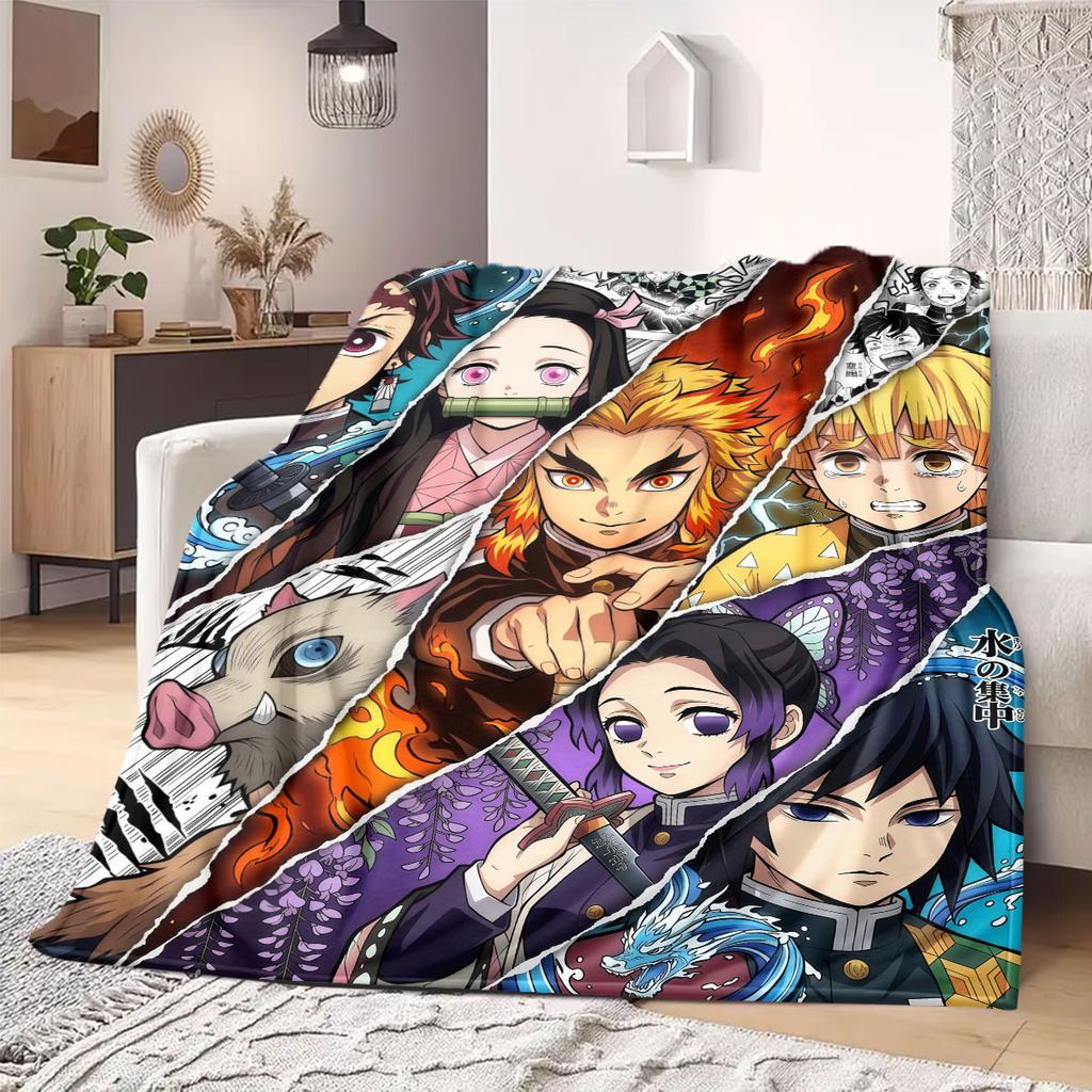 Demon Slayer Superb Cartoon Flannel Blanket, Printed Style for Bedroom, Warm and Soft Bedding, Travel Picnic Use_LIAN