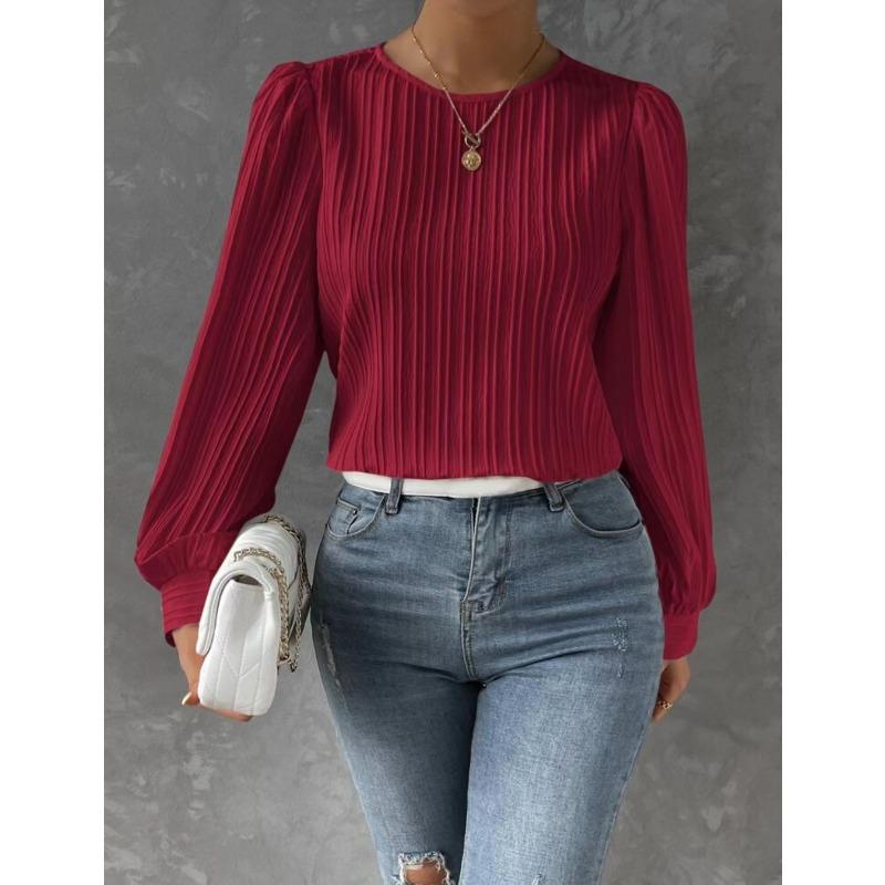 New Spring Round Neck Long Sleeve Loose Blouse Women Solid Color Office Shirt Ladies Casual Simple Tops Female Solid Color  Fashion Elegant Clothing