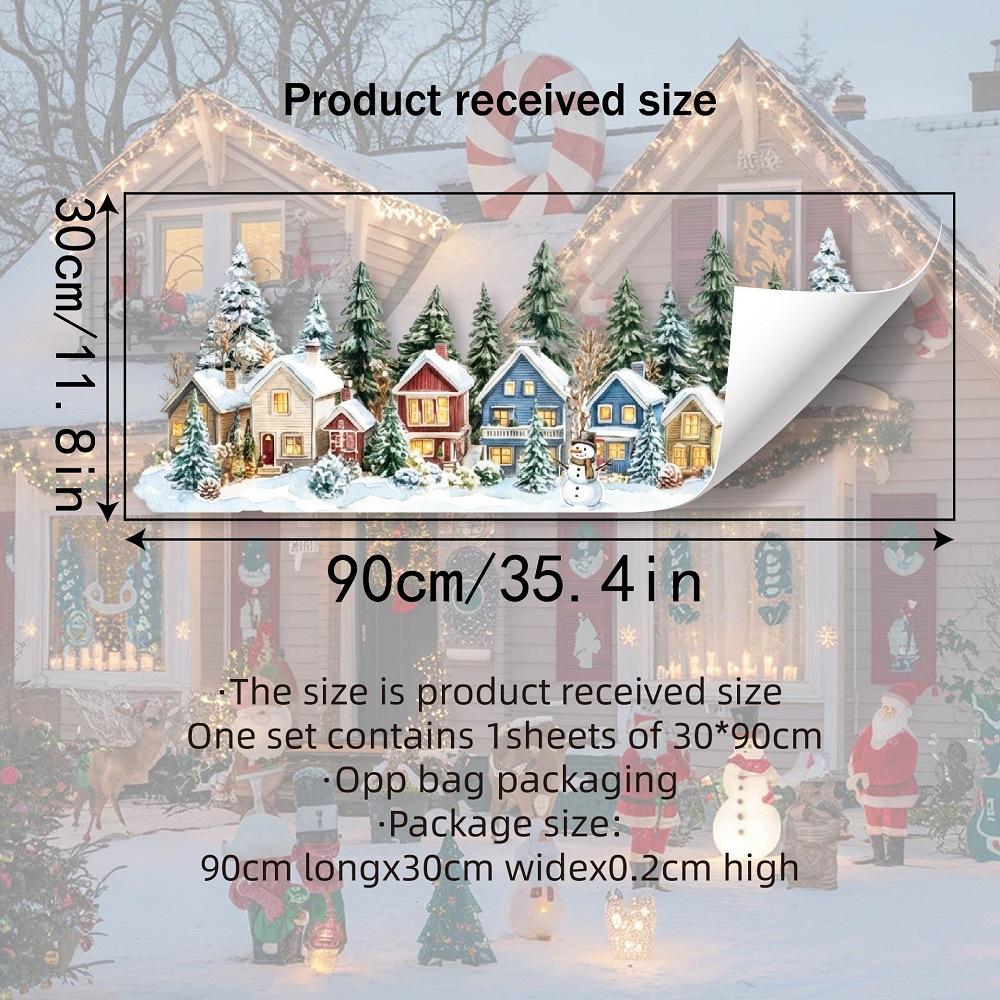 1pc 1D Flat Static Window Clings Featuring Winter Snow Houses, Pine Trees, Snowmen, And Snowflakes, Glueless Static Adhesion