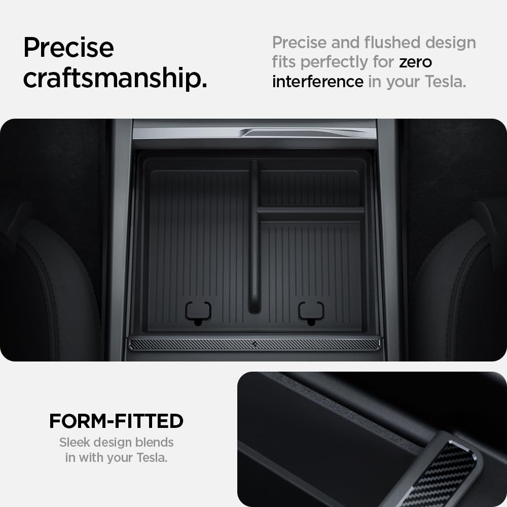 Spigen Center Console Organizer [No Slide] (Carbon Edition) Tesla Model 3 2024 Refresh (Highland) TO220H ACP07407 (Black)
