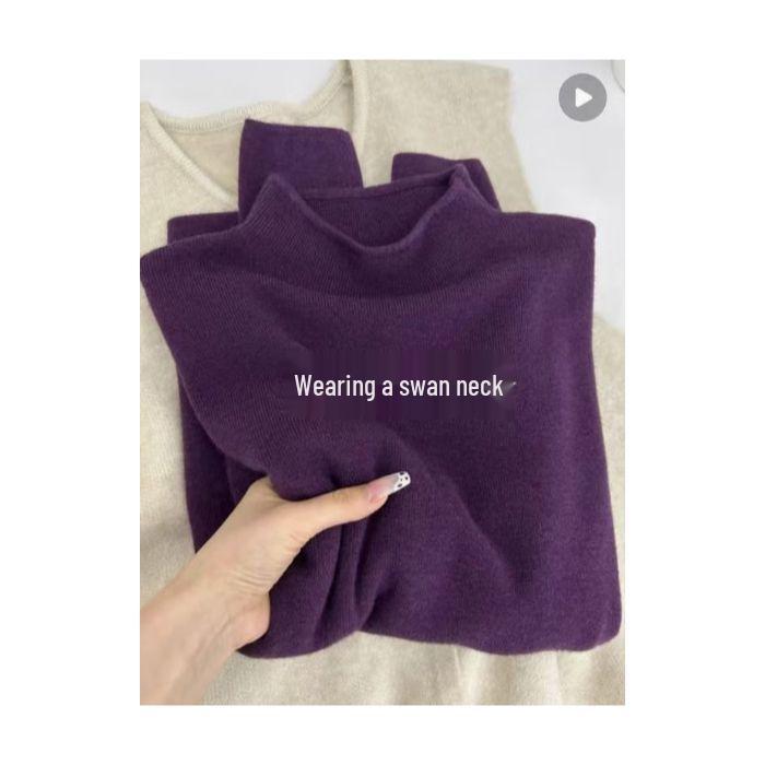 Women's Slim-Fit Semi-High Neck Knit Long-Sleeve Top for Autumn and Winter