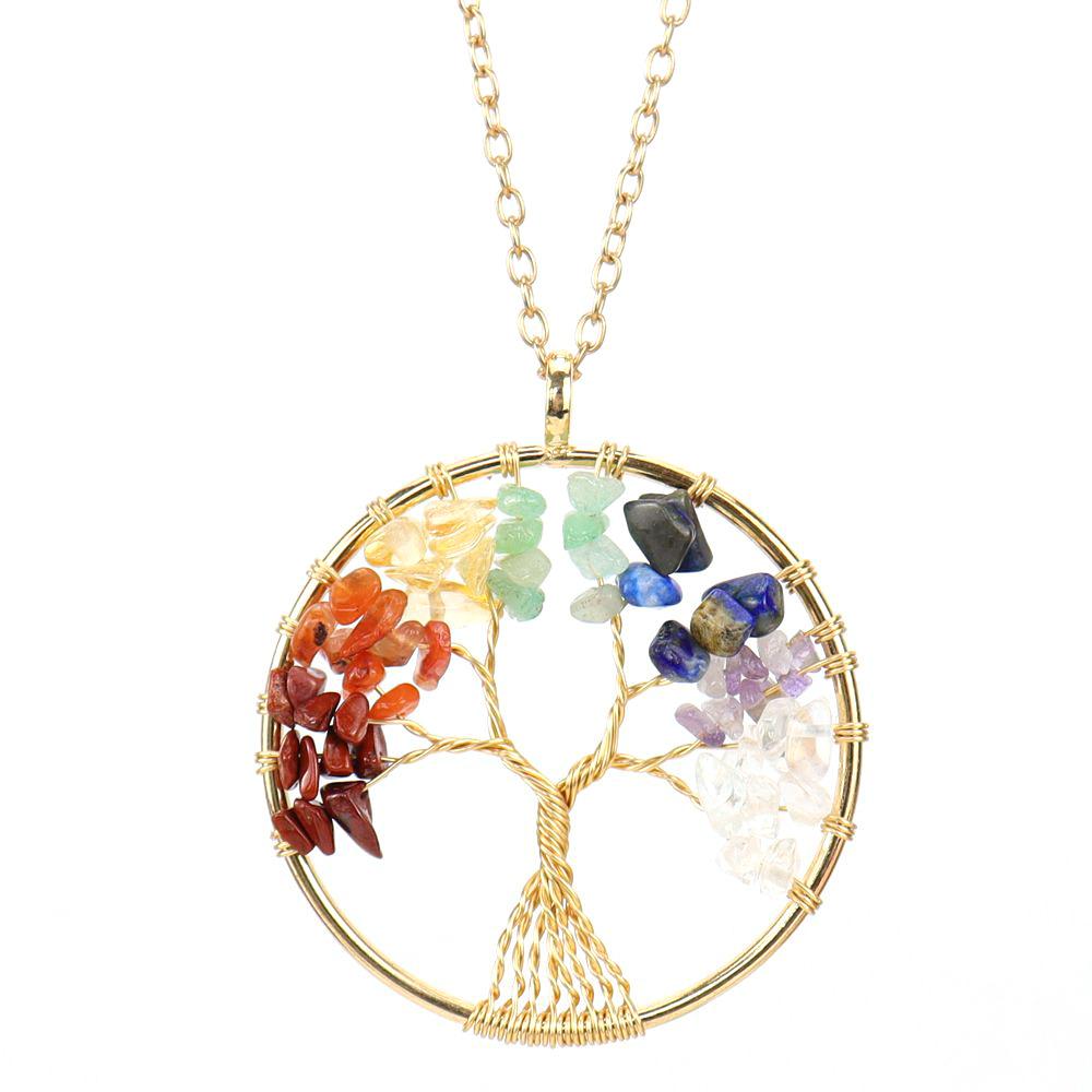 Color Retaining Gold Handmade Winding Natural Crystal Gravel Tree Root Tree Of Life Necklace N103