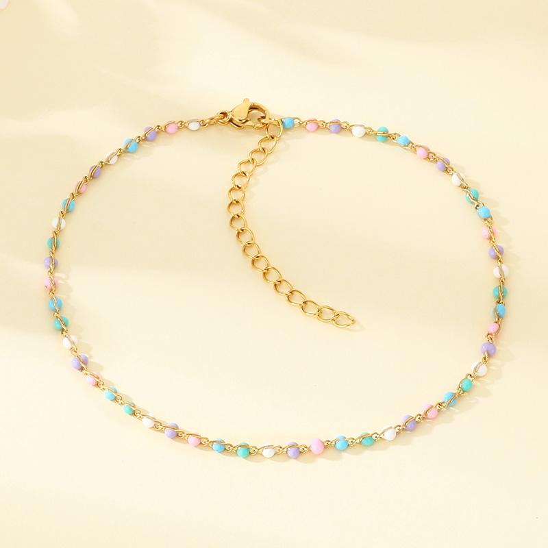 

2mm Stainless Steel Bead Resin Chain Multi Color Multi Size Trend Bracelet Elegant Bohemia Jewelry Women s Drip Butterfly Ankle Bracelet-17cm