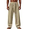 Men Cotton and Linen Casual Pants Simple and Comfortable Straight Leg Pants Waist Drawstring Plus Size Looser S-4XL