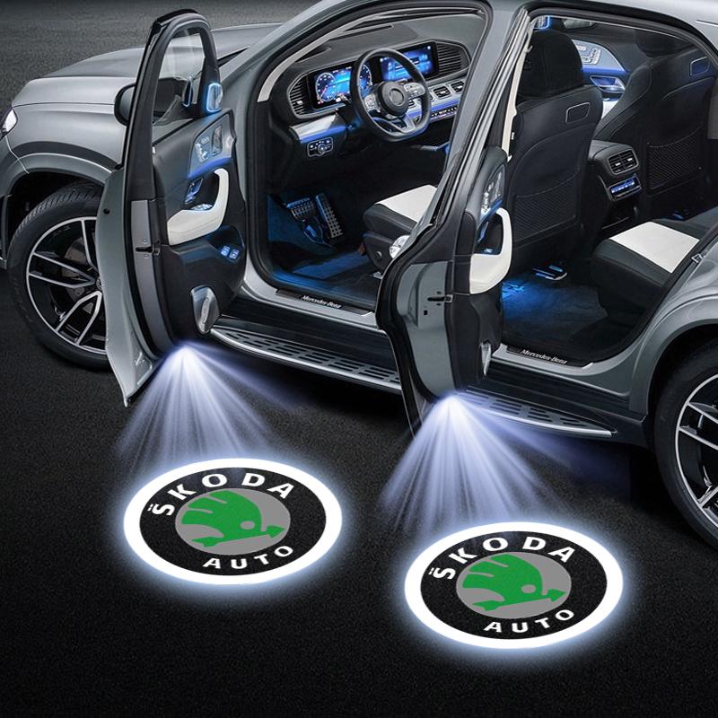 DZXB5 1/2Pcs Car Door Logo Light Led HD Projector Lamp For Skoda Octavia MK2 MK 2 3 A5 A7 A8 Fabia Karoq Superb Rapid Kamiq Scala
