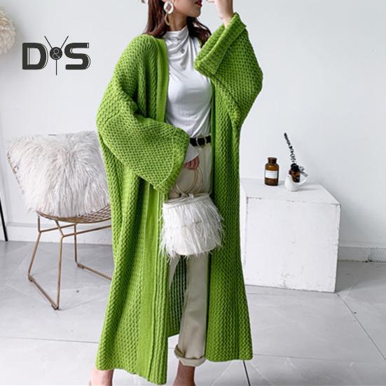 Spring Autumn Women Loose Fit Long Sweater Coat Long Sleeve Solid Color Ankle Length Open Front Knitting Cardigan Outwear