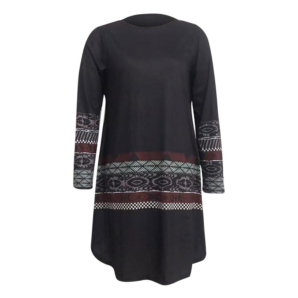 Women's Casual Fashion Spring And  Long Sleeve Round Neck Printed Dress