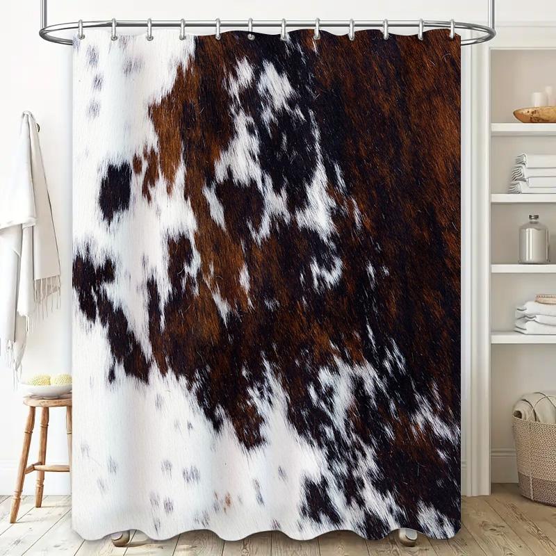 Cow Print Shower Curtain Farmhouse Decor Waterproof Bathroom Fabric Vintage Western Cowhide Backdrop Shower Liner