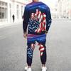 Men White All Over Mini American Flag Star Print Long Sleeve Sweatshirt And Drawstring Jogger Pants Two Piece Suit