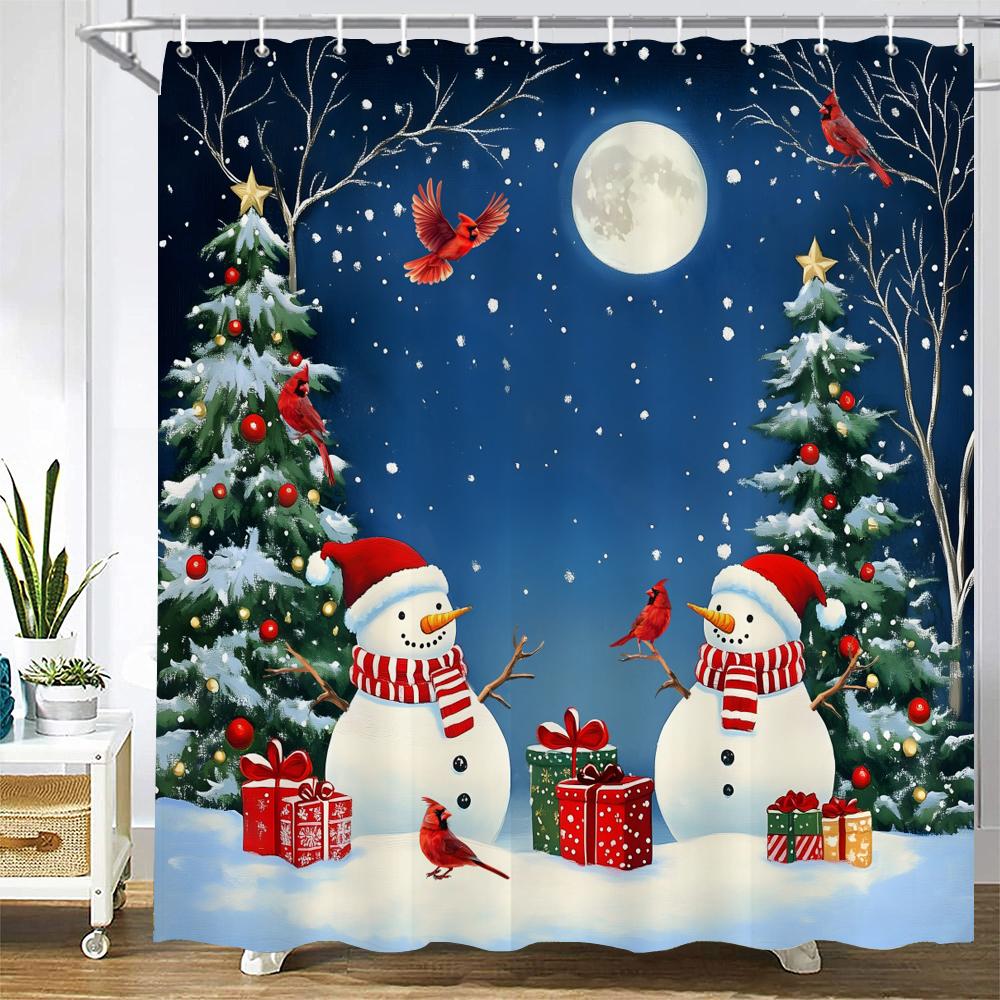 Cartoon Snowman Shower Curtain Bath Curtain Santa Claus Merry Christmas Printed Bathroom Curtains for Home Decoration Curtain