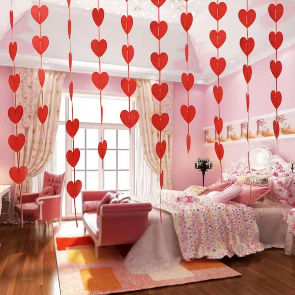 1-8Pack 3M Red Hearts Garland DIY Valentines Day Hanging String Garland Day Wedding Anniversary Proposal Party Decorations