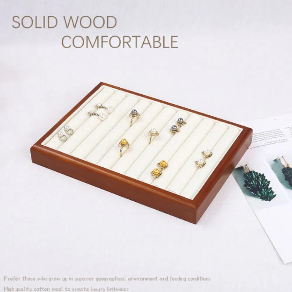 Exquisite Earrings Display Tray Multi-Grids Ring Earring Holder Wood Rings Tray Counter Shop