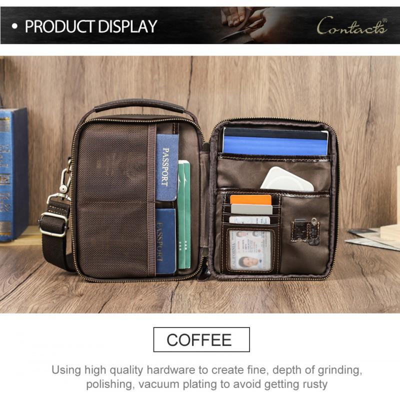 Black Angel Head Leather Passport Boarding Pass Storage Men's Shoulder Bag Multi Functional Genuine Crossbody