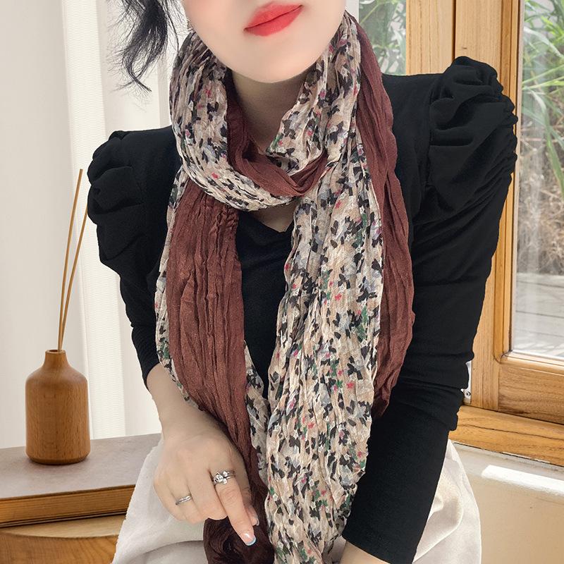 Small Floral Thin Mori Age-reducing Wrinkled Sunscreen Silk Scarf Women's Summer New Versatile Shawl Fashion Trends