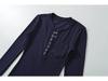 Women's Spicy American Button-Down Stand-Up Collar Faux Cashmere Slim Fit Base Layer Long Sleeve Top for Fall/Winter