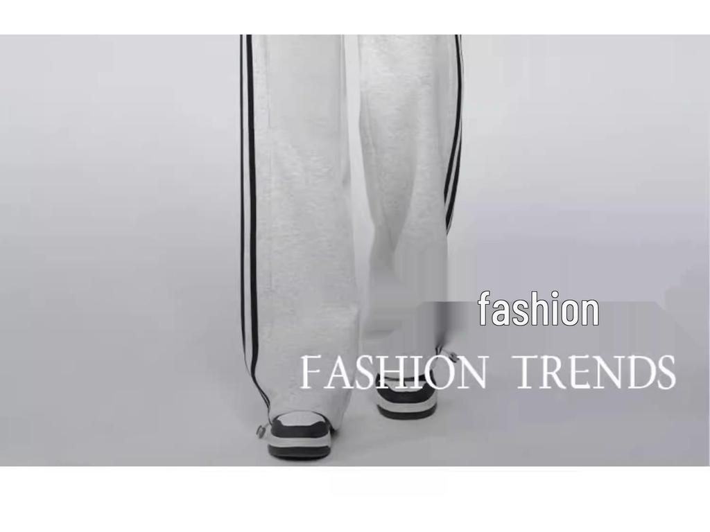 Pantaloni de trening largi cu șnur, cu talie înaltă, cu dungă albă, pentru femei, primăvara 2025