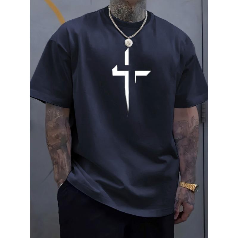 Sommer Herren 100% Reine Baumwolle Lässig Locker Übergröße Kreuz Kreativ Bedruckt Sportlich Bequem Rundhals Kurzarm T-Shirt