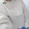 2024 Retro Gray Cotton Floral Bow Letter Pullover Sweater
