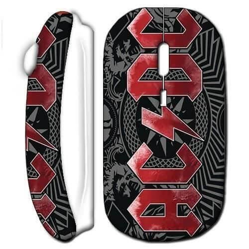 Souris sans fil - ACDC - Blanc avec logo rouge - Clé USB Wi-Fi incluse - Compatible Mac et PC