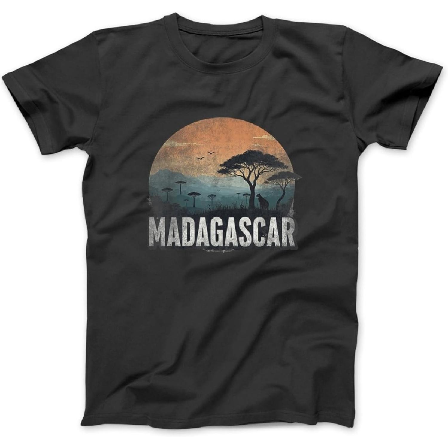 Retro Madagascar Landscape Vintage Souvenir T-Shirt, Sweatshirt, Hoodie for Men Women Kids Made in Canada Black S