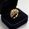 Luxury Plant Female White Zircon Big Stone Engagement Lotus Ring Vintage Gold Color Wedding Fashion Jewelry For Women