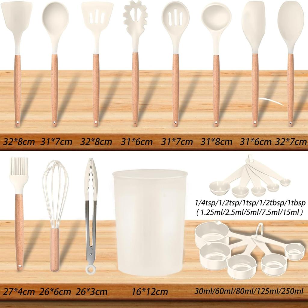 Cooking Utensils Set, 22 Pcs Heat Resistant Silicone Kitchen Utensils Spatula Set with Holder, Kitchen Gadgets Utensil Set for Nonstick Cookware White