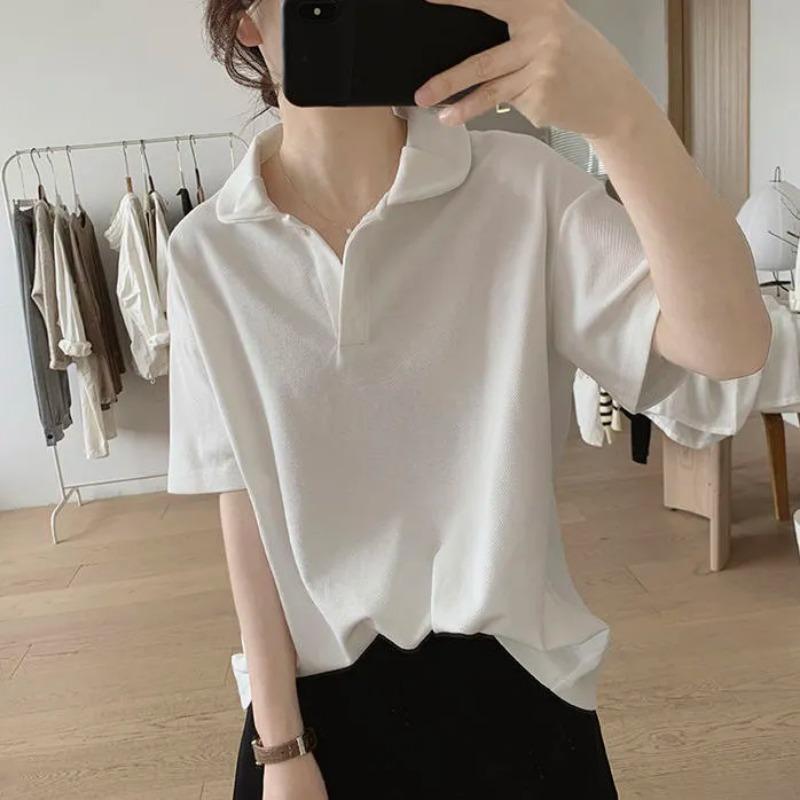 

Women White Oversized Short Sleeve Polo Shirt M белый
