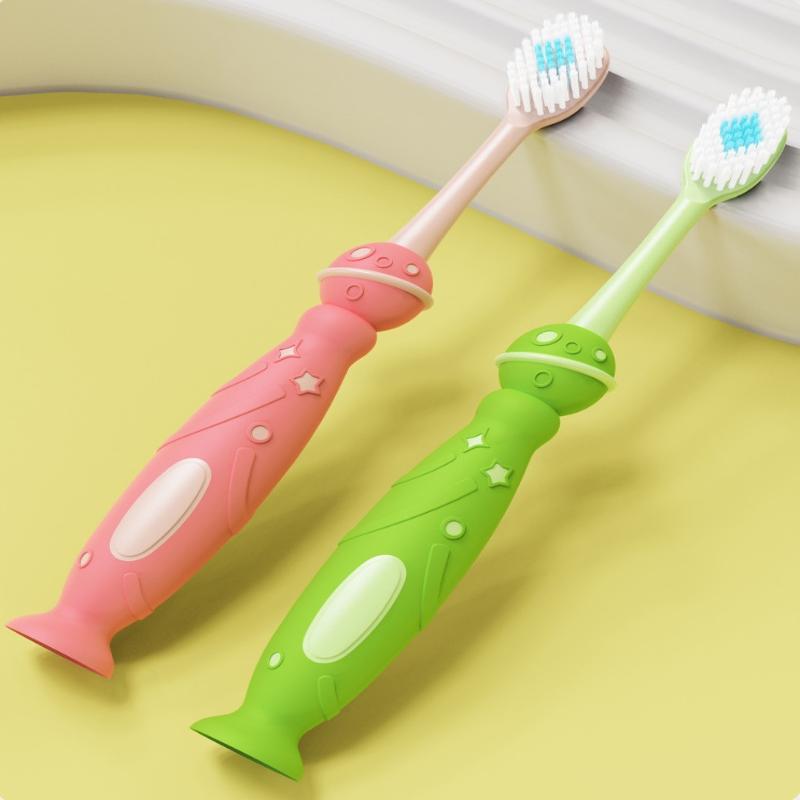2Pcs Children'S Fluoride-Enriched High-Density Fine Wire Baby Toothbrushes With Soft Bristles And Standing Suction Cup