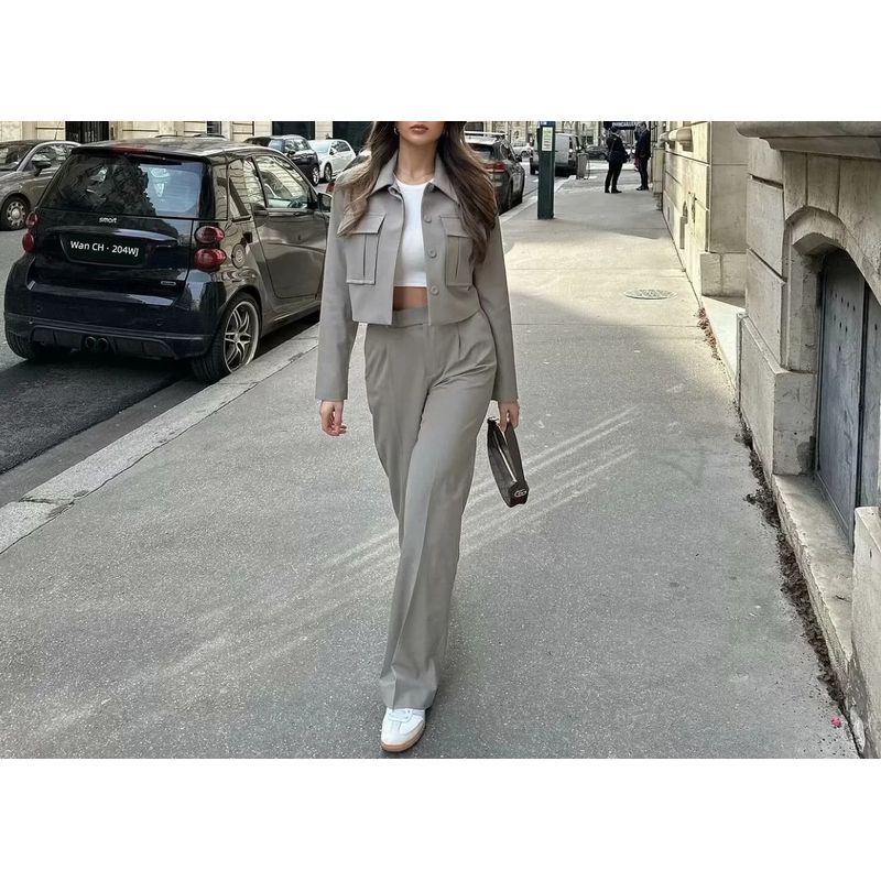 Spring New Fashion Tooling Style Short Jacket 67064071 Elegant High Waist Casual Trousers