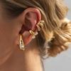 Salircon 3 Pcs/Set Trendy Vintage Gold Color C-shaped Clip Earrings Women's Unique Creative Rhinestone Piercing Earrings Jewelry
