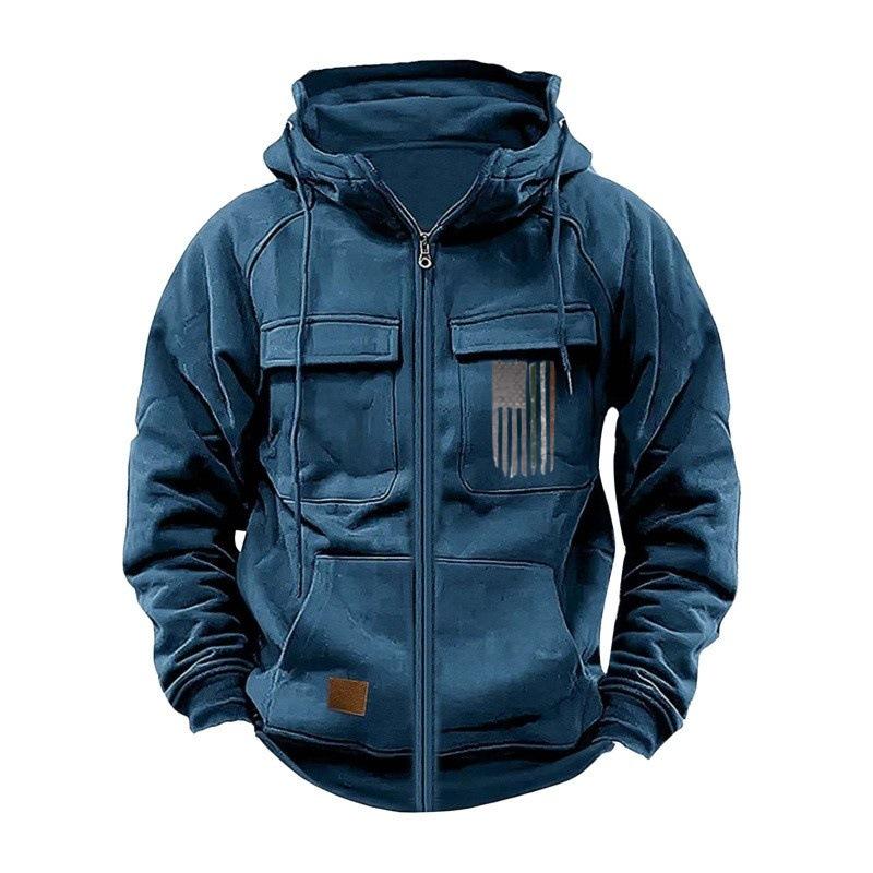 Autumn Winter Men's Hooded Hoodies Printed Zipper Loose Casual Sports Hooded Sweatshirt American Jacket