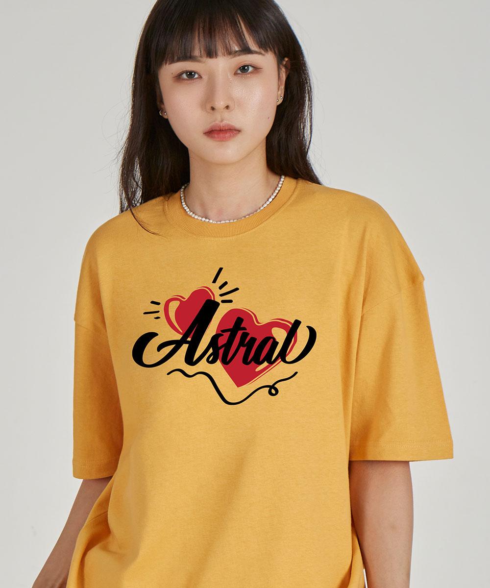Astral Projection Double Heart Round Neck 15-Count Cotton Short Sleeve T-Shirt_Cheddar L