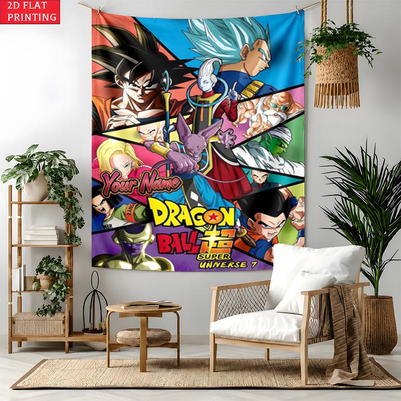 Dragon Ball Custom Name Tapestry Personalized Wall Art Hanging Bohemian Home Decor for Bedroom Dorm Living Room