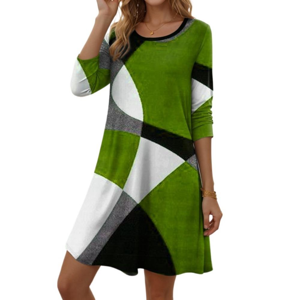 GMXIA Women's Fashion Summer Spring Long Sleeve O-Neck Casual Dresses